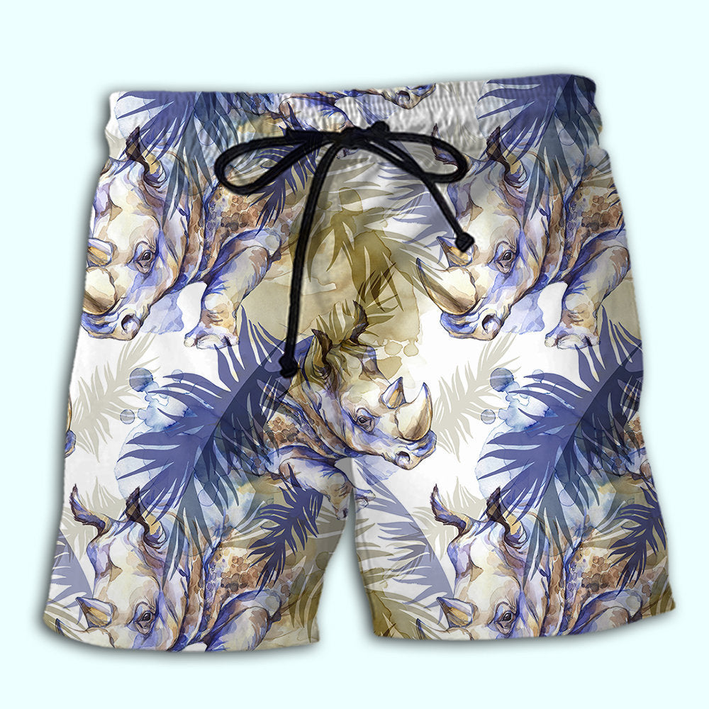 Tropical Leaf Rhino Beach Shorts For Weekend Travel And Everyday Comfort