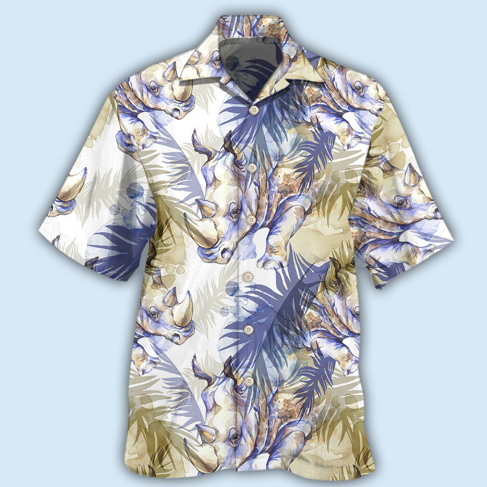 Tropical Rhino Leaf Hawaiian Shirt Artwork View For Weekend Travel And Beach Style