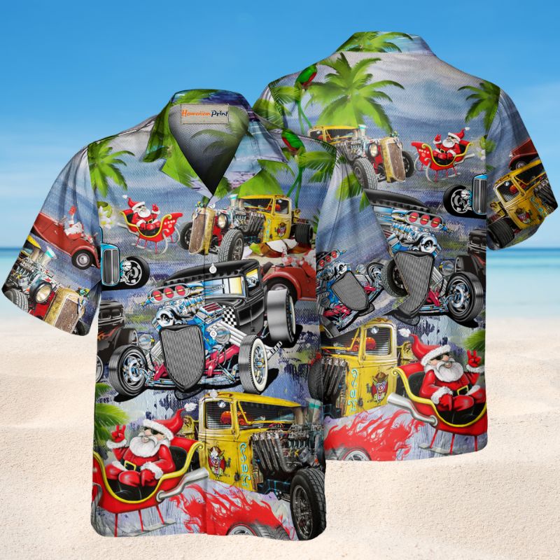 Riding Hot Rod Holiday Hawaiian Shirt For Holiday Parties, Tropical Vacations, And Festive Gift Giving