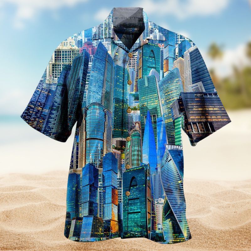 Rising Skyscraper Hawaiian Shirt For Beach Days, Summer Outings, And Thoughtful Gift Giving
