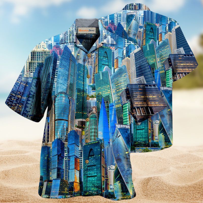 Rising Skyscraper Hawaiian Shirt For Beach Days, Summer Outings, And Thoughtful Gift Giving