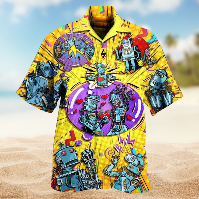 Robot Heartbeat Hawaiian Shirt For Beach Days, Summer Outings, And Thoughtful Gift Giving