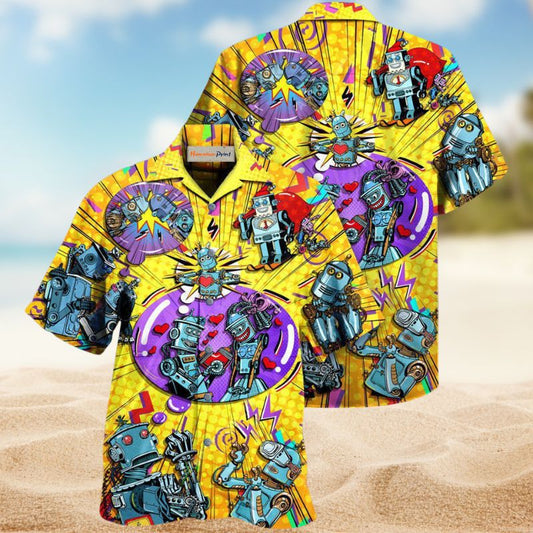 Robot Heartbeat Hawaiian Shirt For Beach Days, Summer Outings, And Thoughtful Gift Giving
