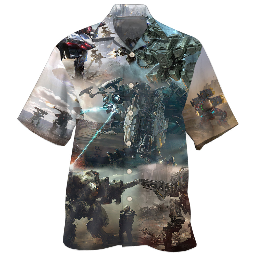 Robot Futuristic Design Hawaiian Shirt For Summer Vacation, Beach Travel, And Casual Wear