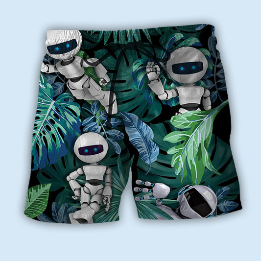 Robot Tropical Leaf Fusion Beach Shorts For Coastal Adventures And Relaxed Summer Wear