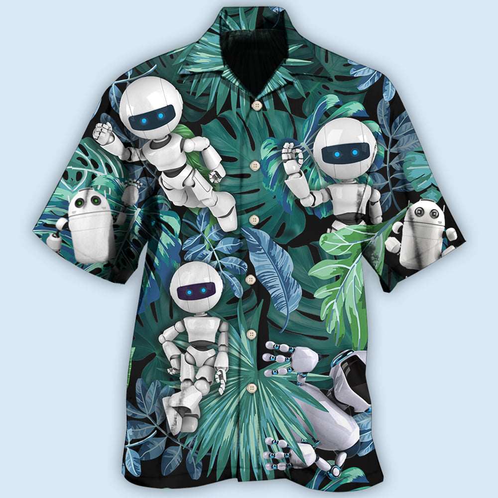 Tropical Robot Leaf Excited Hawaiian Shirt Design Detail For Sunny Adventures And Casual Wear