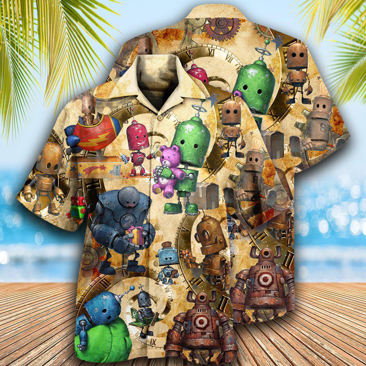 Robot Hawaiian Shirt With All Over Print For Tropical Parties Vacation Travel And Casual Summer Style