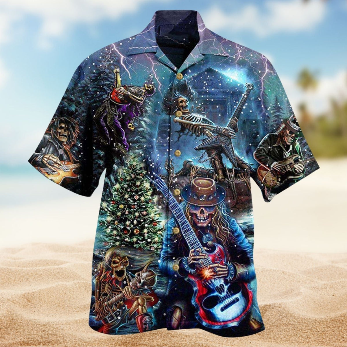 Rock Party Skulls Hawaiian Shirt For Coastal Travel, Casual Events, And Comfortable Summer Wear