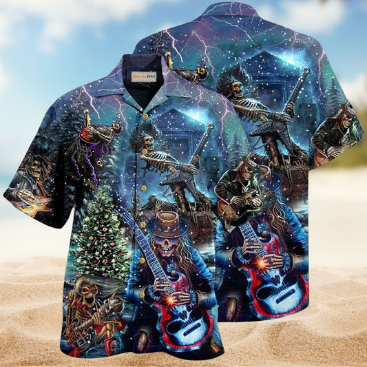 Rock Party Skulls Hawaiian Shirt For Coastal Travel, Casual Events, And Comfortable Summer Wear