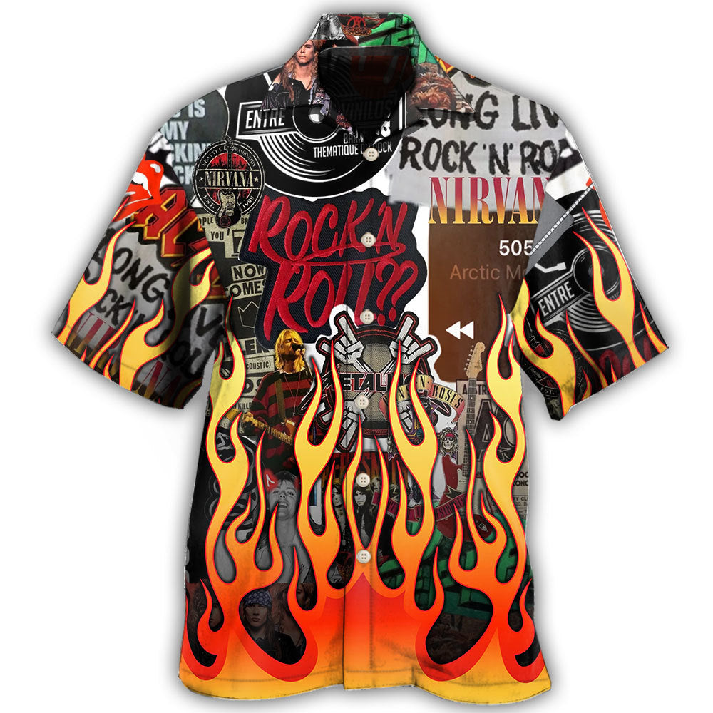 Rock Music Red Flame Hawaiian Shirt For Music Fans, Resort Parties, And Warm Weather Events