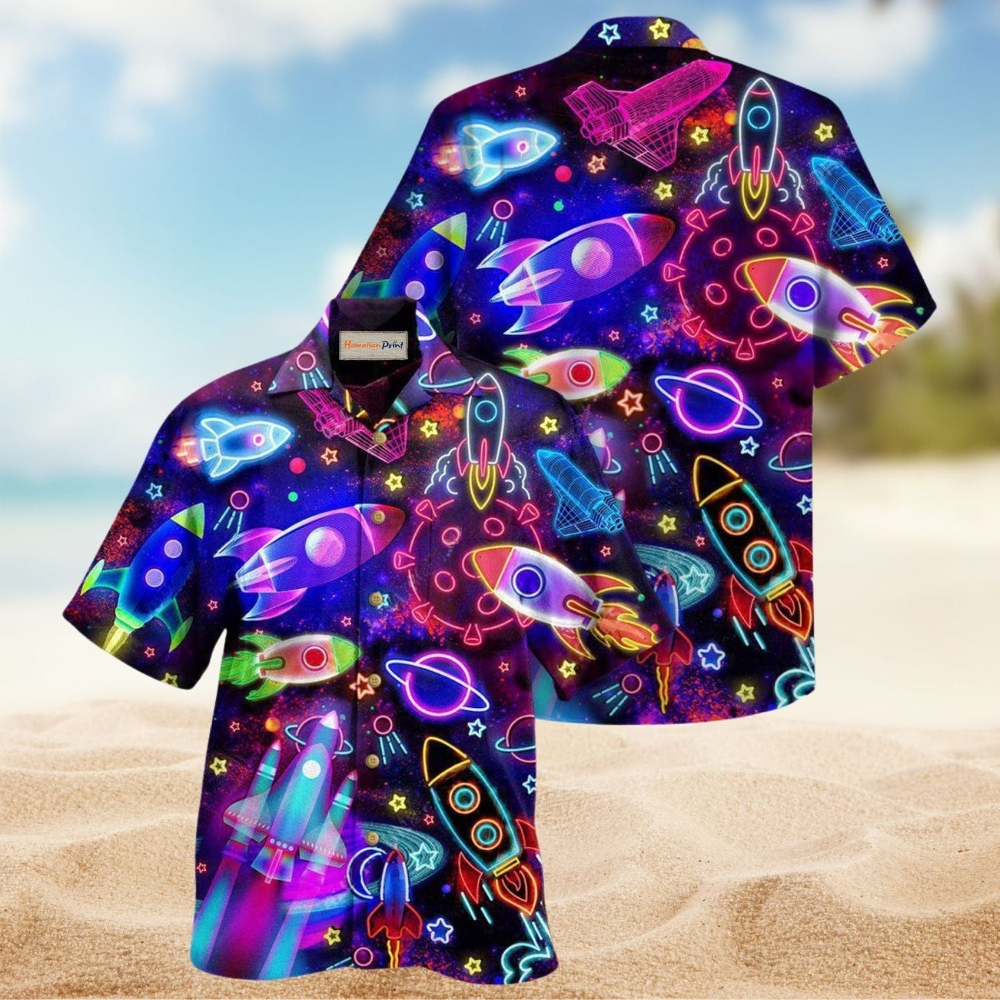 Rocket Shoot Stars Hawaiian Shirt For Island Vacations, Resort Wear, And Relaxed Seasonal Style