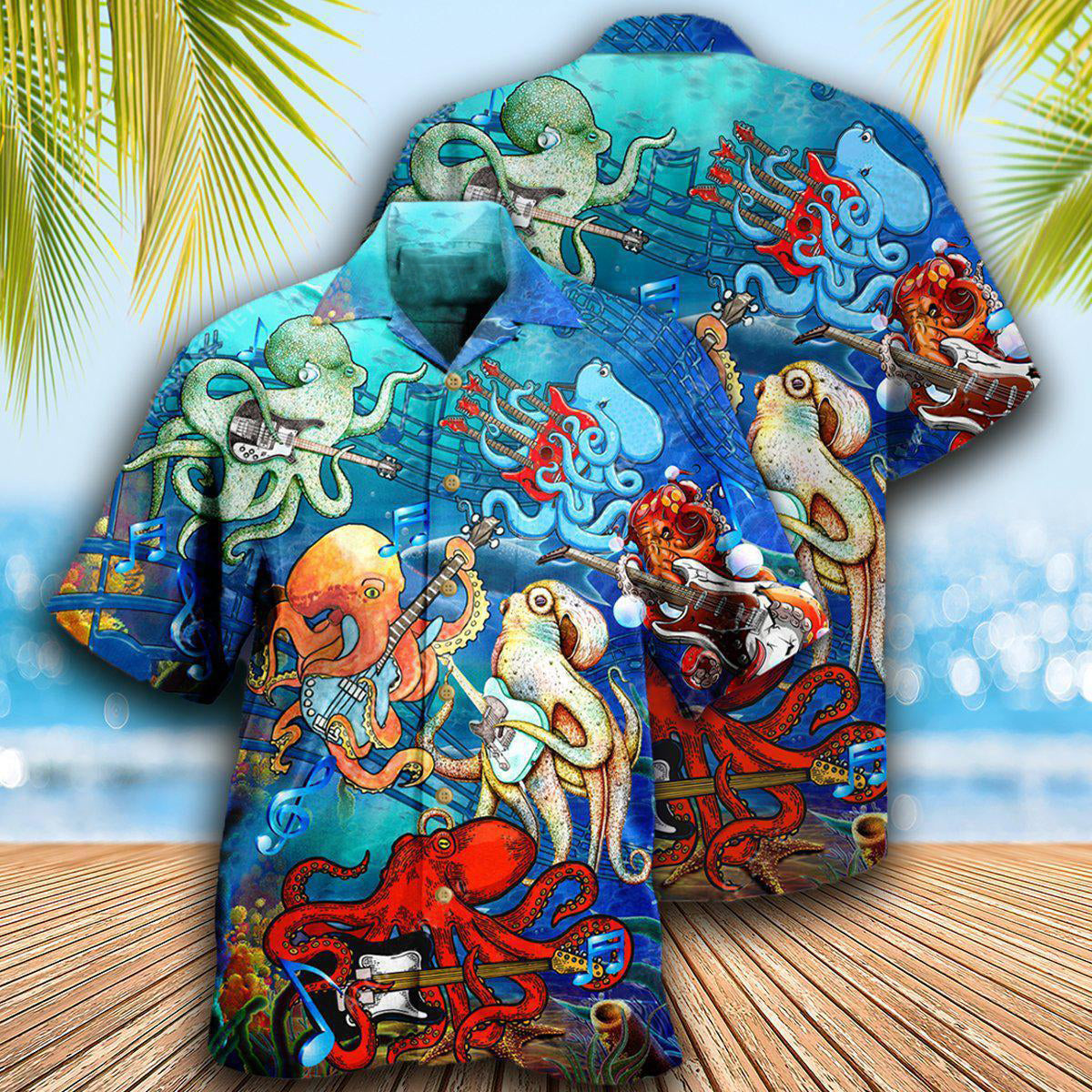 Happy Octopus Rocktopus Hawaiian Shirt Artwork Detail For Resort Trips And Outdoor Activities