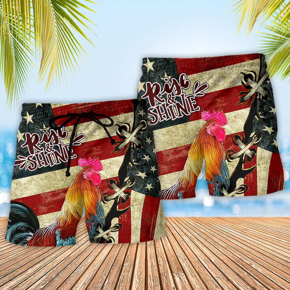 Farm Rooster Morning Rise Beach Shorts Pattern Detail For Relaxed Weekends And Vacation Ready Style