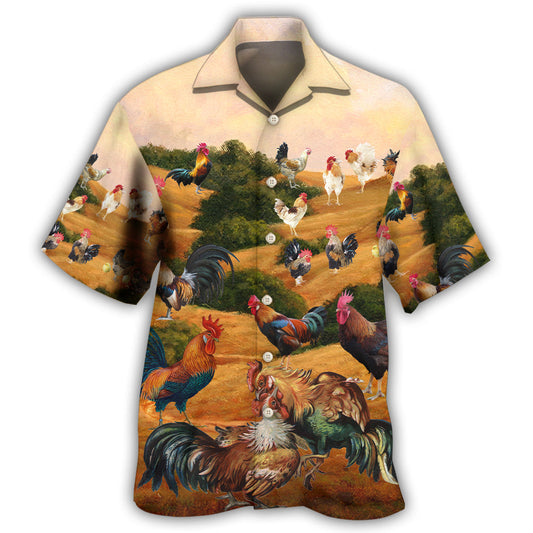 Autumn Rooster Farm Country Hawaiian Shirt For Beach Days, Summer Outings, And Thoughtful Gift Giving