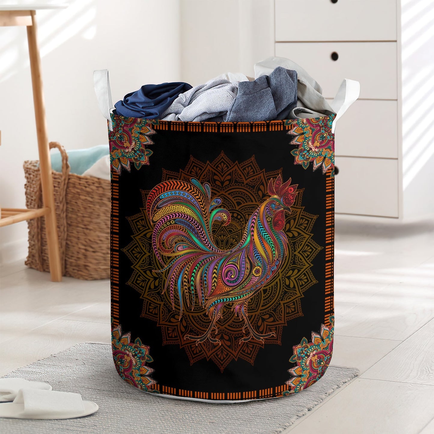 Rooster Mandala Laundry Basket For Bathroom Bedroom Storage