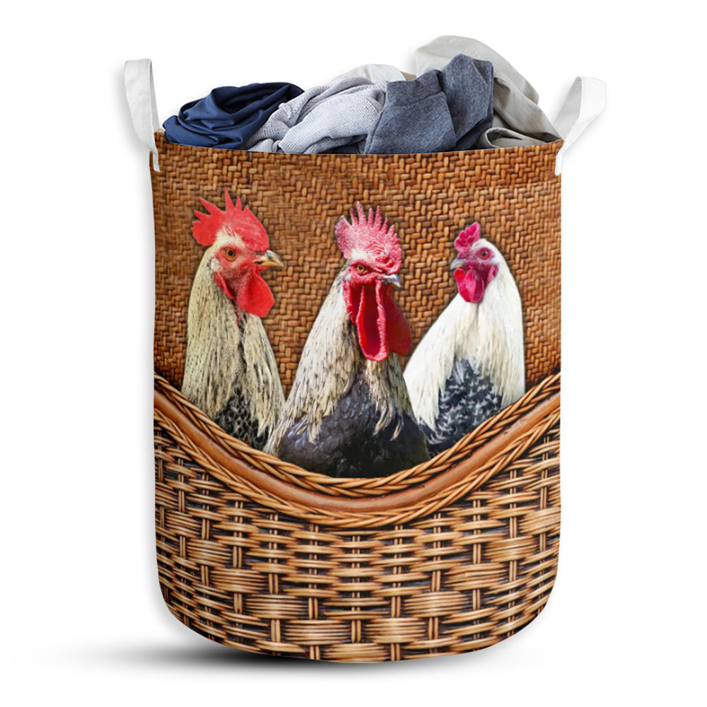 Rooster Rattan Texture Cute Style Laundry Basket For Bathroom Bedroom Storage