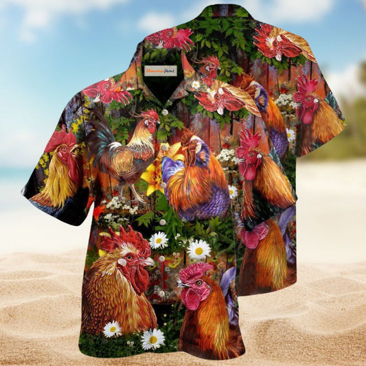 Rooster Rise Shine Hawaiian Shirt For Coastal Travel, Casual Events, And Comfortable Summer Wear