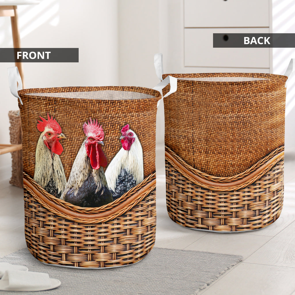 Rooster Rattan Texture Cute Style Laundry Basket For Room Home Organizer