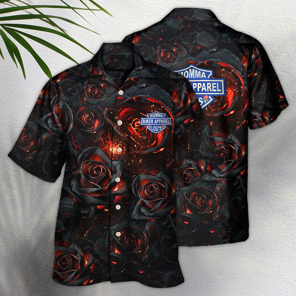 Floral Rose Burning Hawaiian Shirt Pattern Detail For Summer Holidays And Outdoor Fun