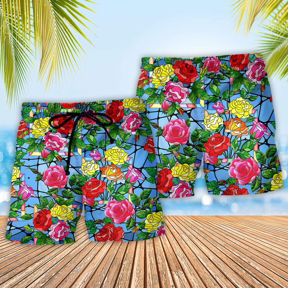 Rose Love Blooms Forever Quote Beach Shorts Print View For Coastal Escapes And Casual Outings