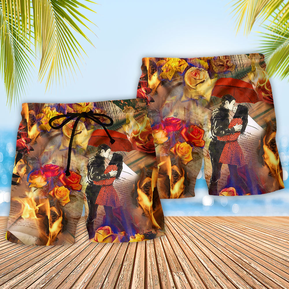 Roses Speak Of Love Quote Beach Shorts Pattern View For Resort Days And Outdoor Activities