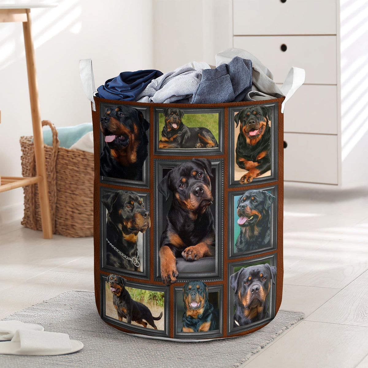 Cute Rottweiler Is Relaxing Laundry Basket For Bathroom Bedroom Storage
