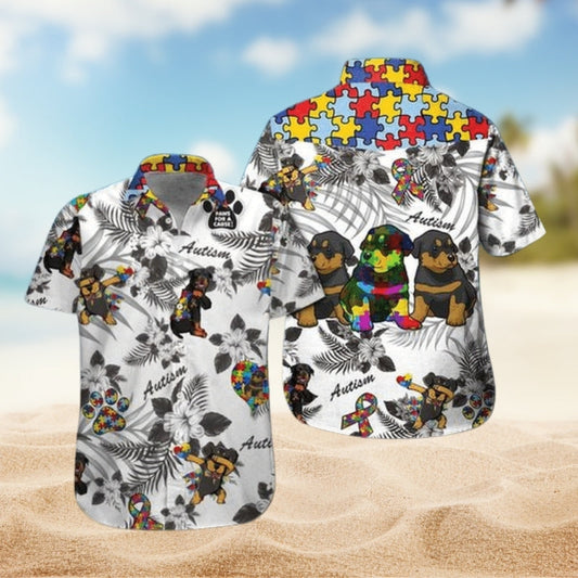 Rottweiler Autism Awareness Hawaiian Shirt For Tropical Holiday And Island Inspired Style