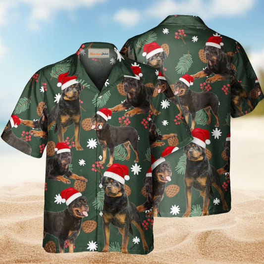 Rottweiler Dog Christmas Hawaiian Shirt For Christmas Gatherings, Resort Trips, And Cheerful Seasonal Style