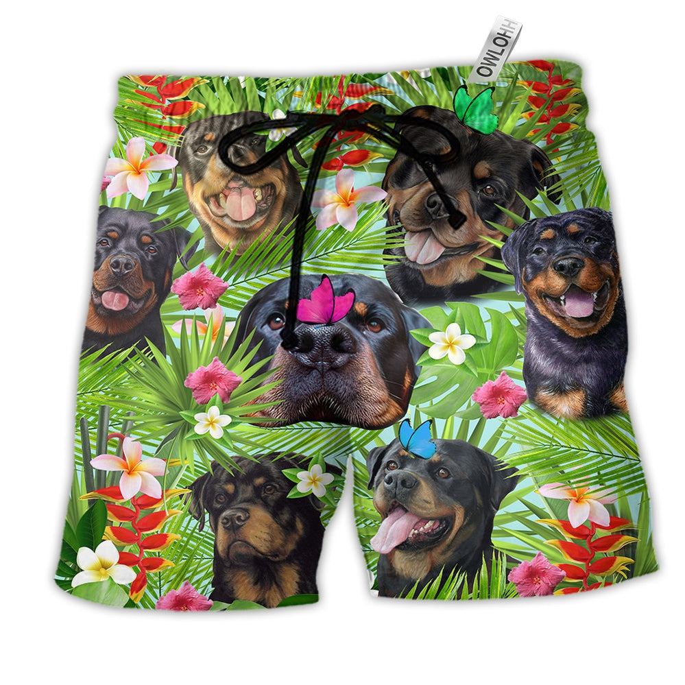 Rottweiler Happy Summer With Dogs Hawaiian Print Beach Shorts For Tropical Vacation Wear