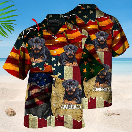 American Rottweiler Sunset Photo Hawaiian Shirt For Holiday Gatherings, Coastal Trips, And Proud Seasonal Style