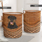 Rottweiler Dog Rattan Texture Laundry Basket For Room Home Organizer