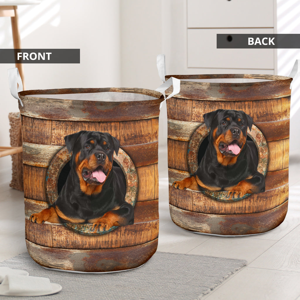 Rottweiler Wood Vintage Style Laundry Basket For Room Home Organizer