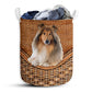 Small Size Rough Collie Dog Rattan Texture Laundry Basket For Bathroom Bedroom Storage