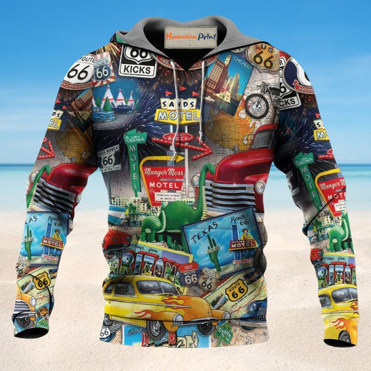 Vintage Highway Road Trip Puzzle Hoodie For Casual Outfits Outdoor Trips And Comfortable Layering