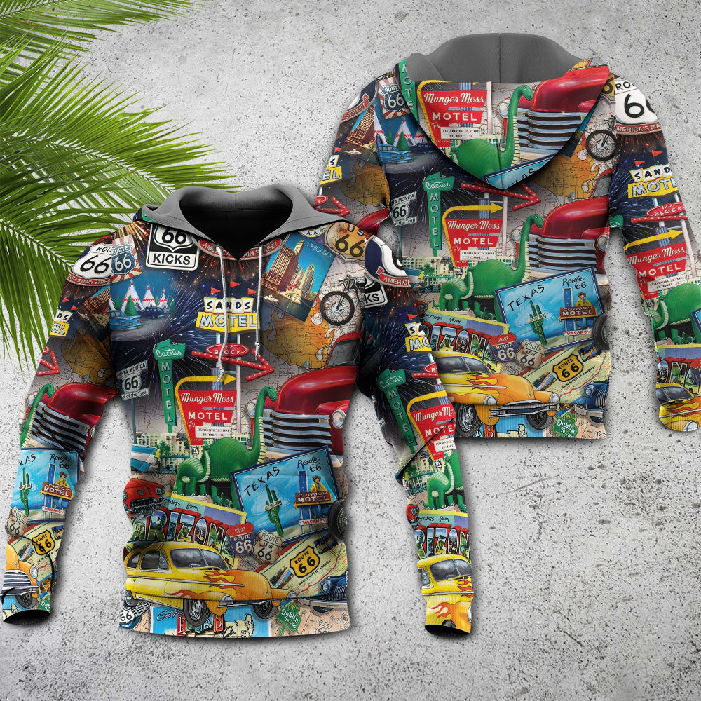 Vintage Highway Road Trip Puzzle Hoodie For Casual Outfits Outdoor Trips And Comfortable Layering