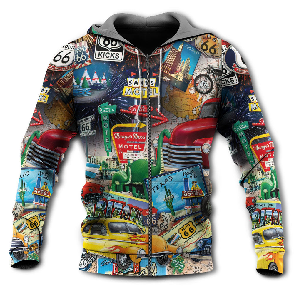 Vintage Highway Road Trip Puzzle Hoodie For Casual Outfits Outdoor Trips And Comfortable Layering