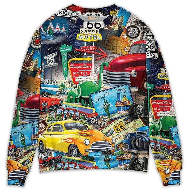 Vintage Highway Road Trip Puzzle Sweater For Car And Motorcycle Events Travel And Distinctive Styling