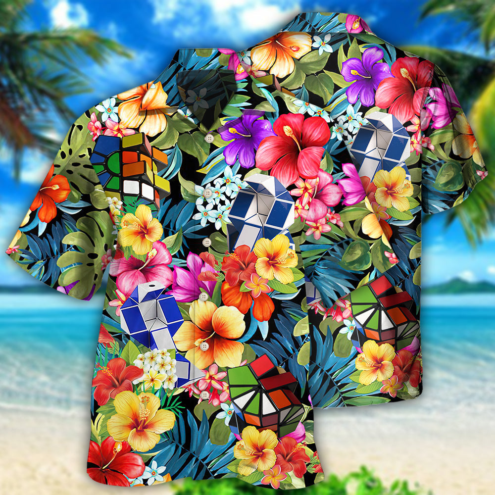Tropical Geometric Puzzle Hawaiian Shirt For Summer Vacation, Beach Travel, And Casual Wear
