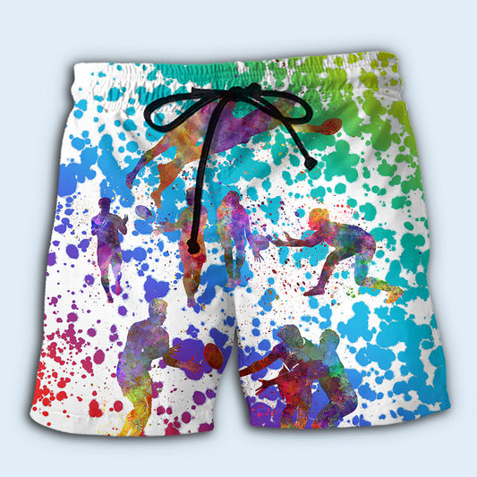 Rugby Color Mix Sport Beach Shorts Artwork View For Seaside Trips And Casual Style