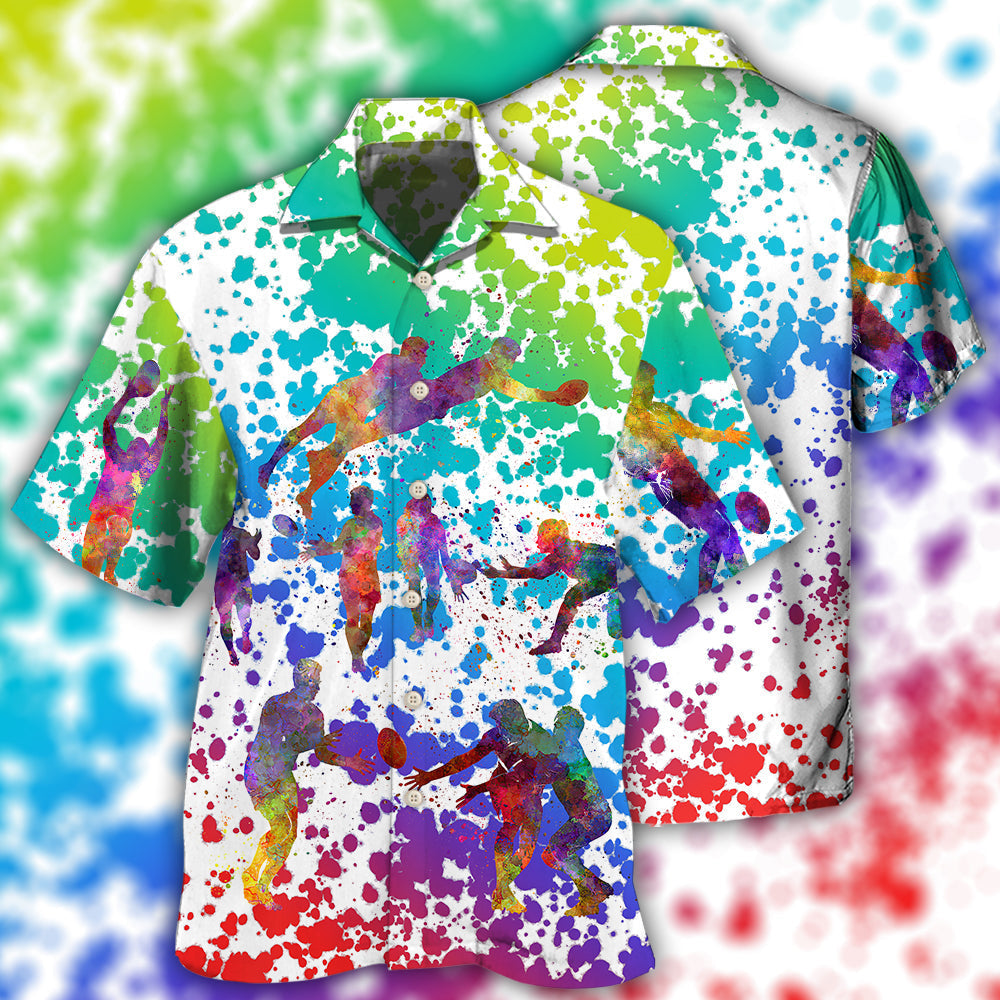 Colorful Rugby Hawaiian Shirt For Active Holidays, Resort Trips, And Warm Weather Gatherings