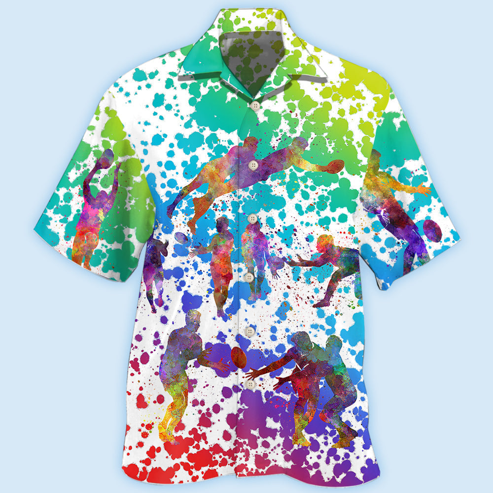 Colorful Rugby Hawaiian Shirt For Active Holidays, Resort Trips, And Warm Weather Gatherings