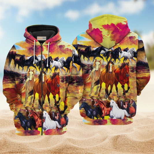 Colorful Running Horse Hoodie For Western Casual Wear Travel And Thoughtful Gifting