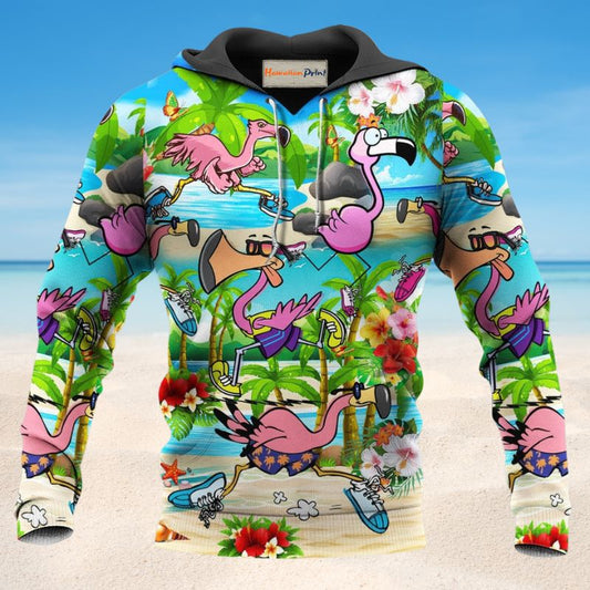 Colorful Running Flamingos Hoodie For Casual Activities Seasonal Outings And Gift Ideas