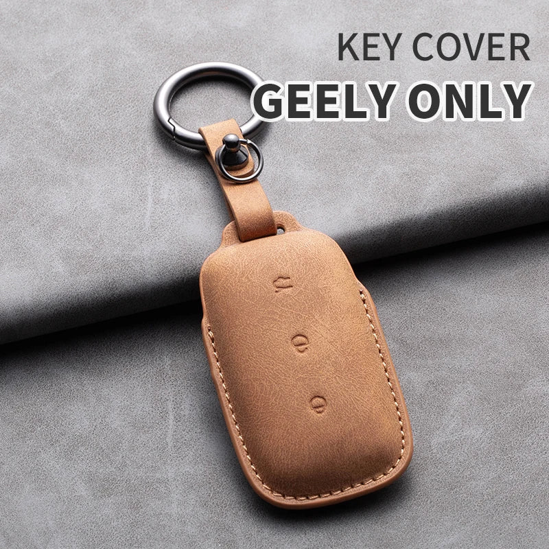 Leather Car Key Fob Cover Compatible with Geely Galaxy L7, 24, L6 MAX, 1.5T, Plus, AIR, PRO, Galaxy L7max, E8, E5