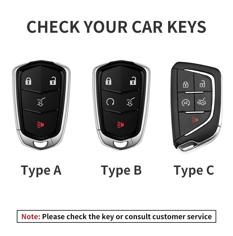 Leather Car Key Fob Cover Compatible with Cadillac CT4, CT5, ATS, CT6, CTS, DTS, XT5, Escalade ESV, SRX, STS, XTS, XT4, 28T, ELR