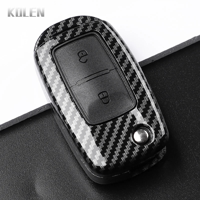 Car Key Cover Compatible with Volkswagen (VW) Polo Tiguan Passat B5 B6 B7 Golf 4 5 6 MK6 Jetta Lavida – Carbon Fiber Style