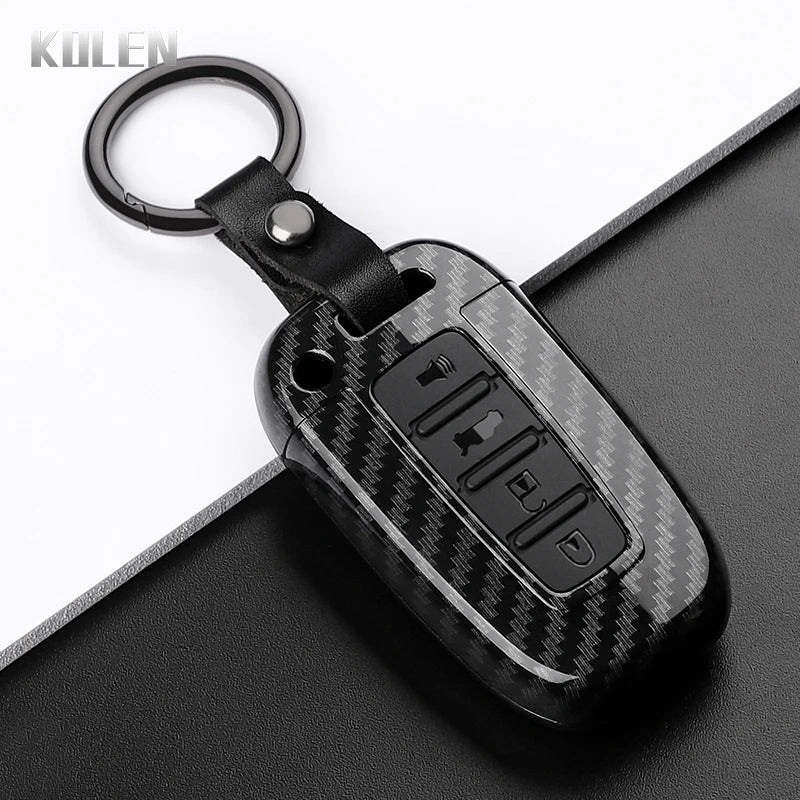 Car Key Cover Compatible with Hyundai ix35 Elantra Sonata 8 9; Kia Sportage K5 K2 Sorento Optima Forte – Carbon Fiber Style