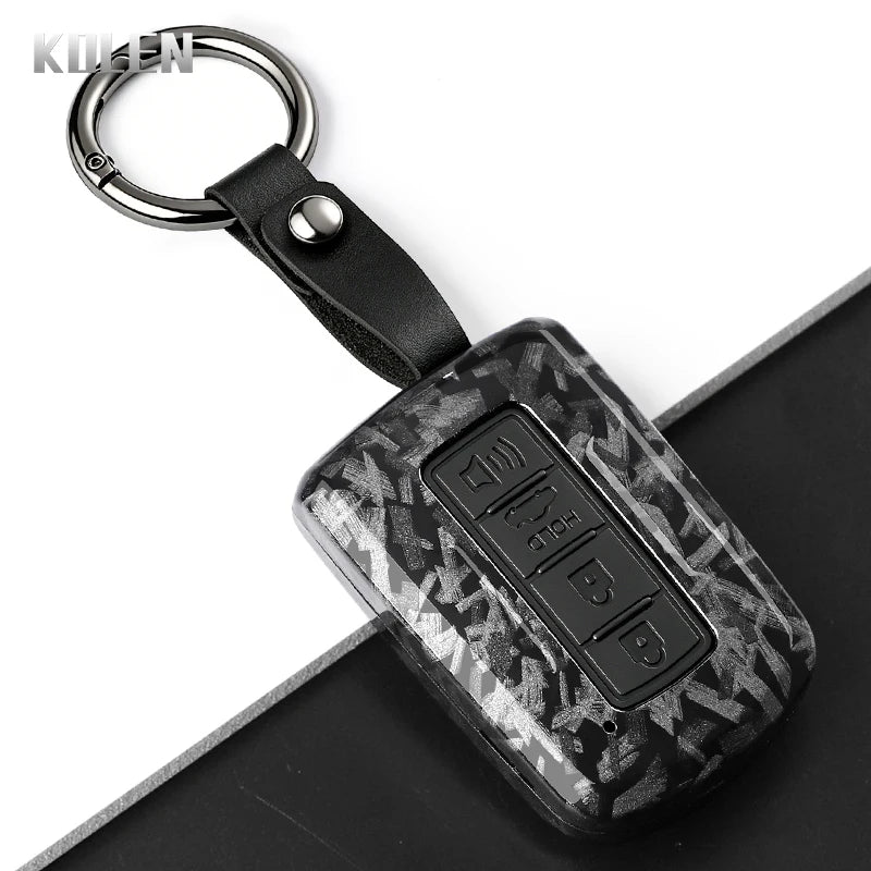 Car Key Cover Compatible with Toyota Prius Plus Auris Camry RAV4 Corolla Avalon Highlander CHR Land Cruiser – Carbon Fiber Style