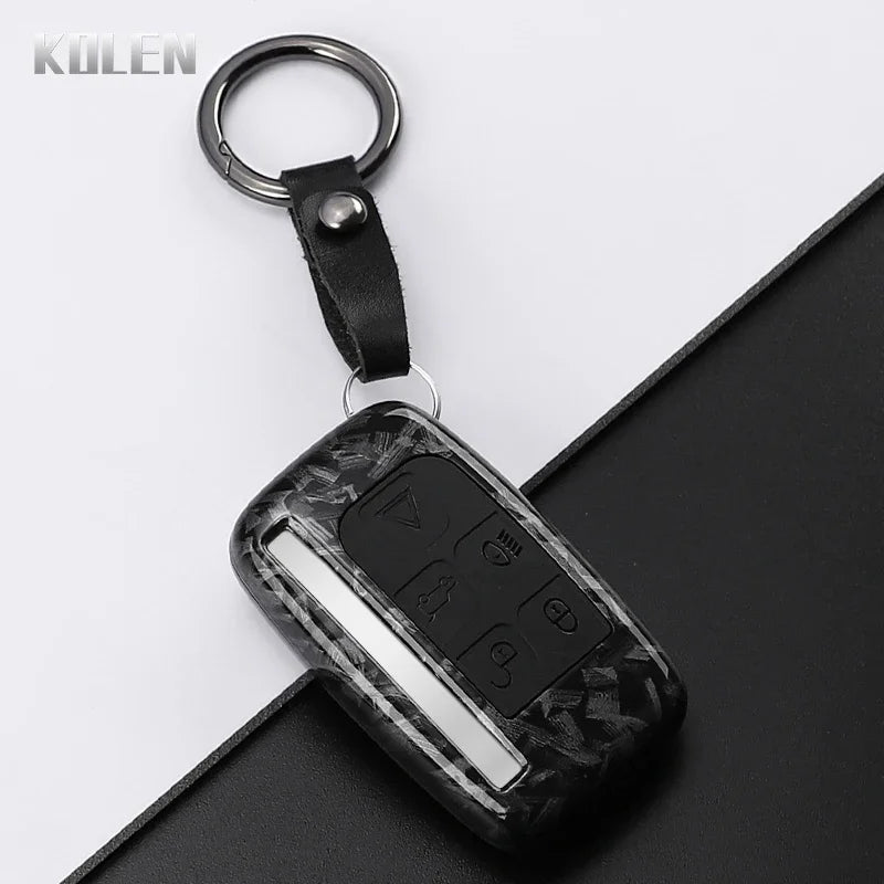 Car Key Cover Compatible with Jaguar XE XJ XF Guitar; Land Rover Range Rover Sport Evoque Freelander Velar Discovery 4 – Carbon Fiber Style