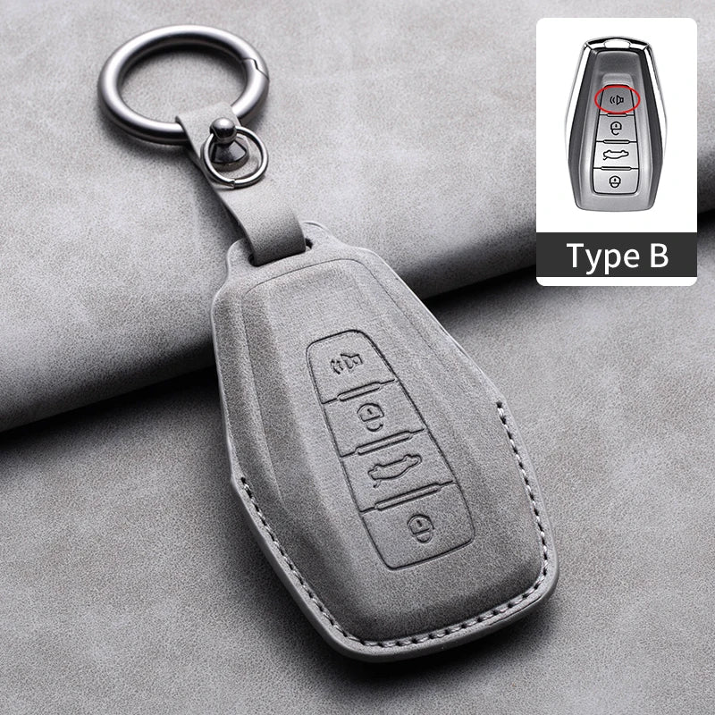 Leather Car Key Cover Compatible with Geely Coolray, X6, Emgrand, Global Hawk, GX7, Atlas, Boyue, NL3, X7, EX7, Kulrey, GT, GC9